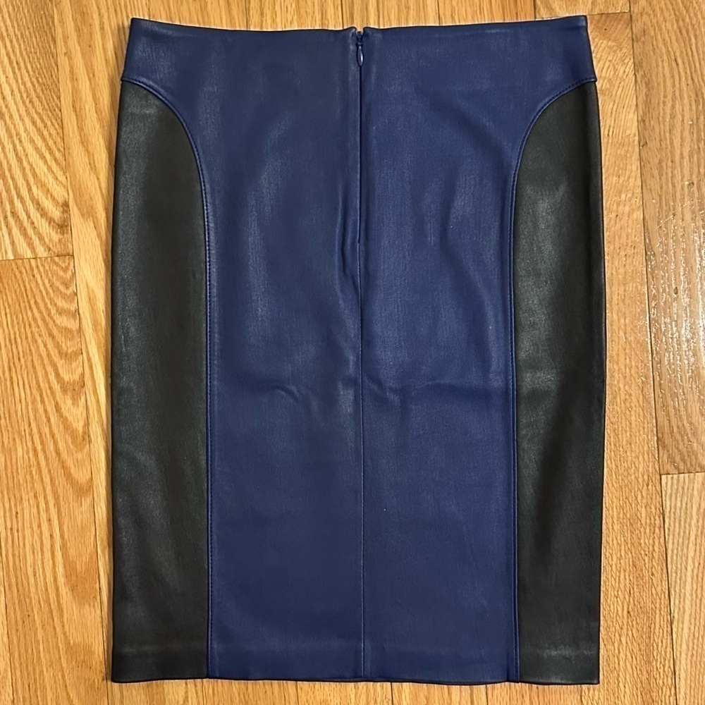 Monika Chiang Blue Black Leather High Rise Pencil Skirt Size XS 28” waist - Picture 2 of 6